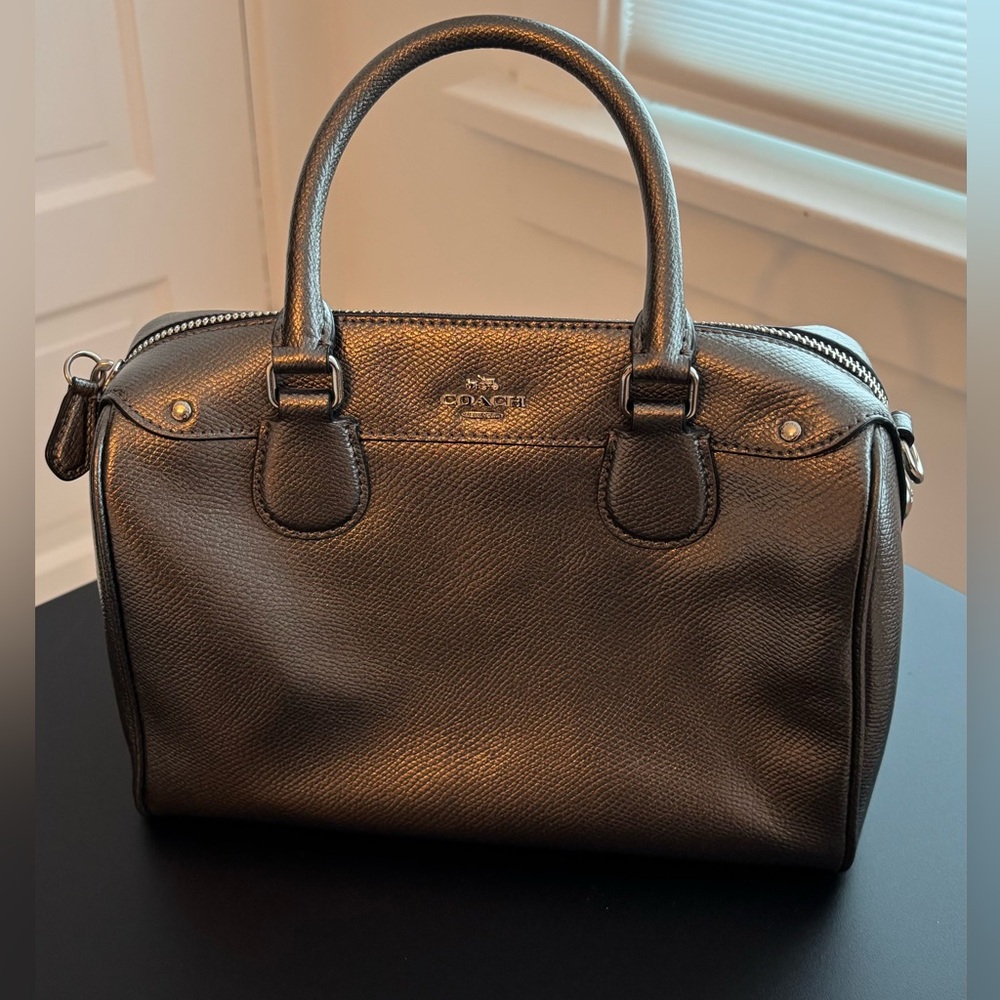 Coach Factory Satchel In Pewter Metallic Leather